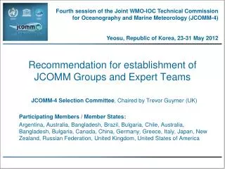 Recommendation for establishment of JCOMM Groups and Expert Teams