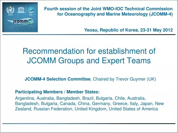 recommendation for establishment of jcomm groups and expert teams