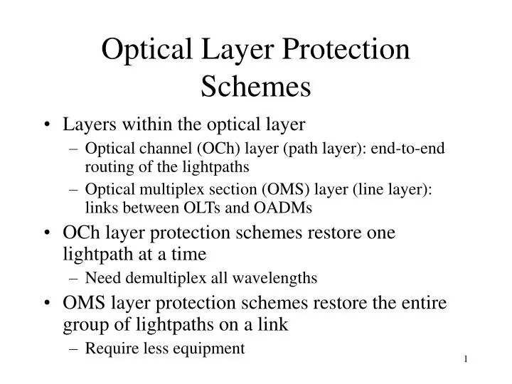 optical layer protection schemes