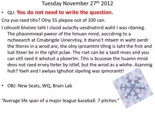 Tuesday November 27 th 2012