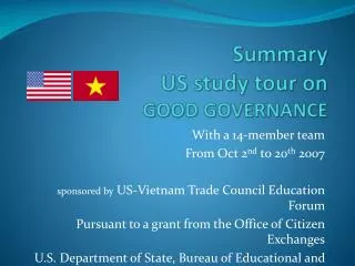 Summary US study tour on GOOD GOVERNANCE