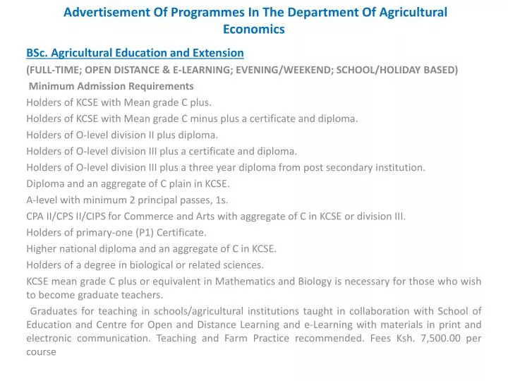 advertisement of programmes in the department of agricultural economics