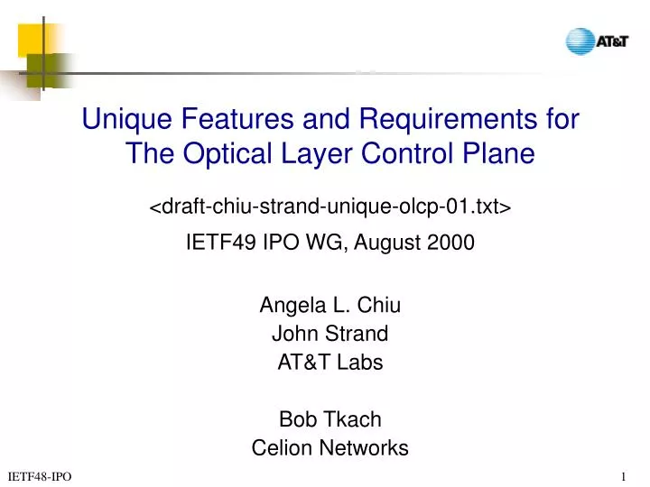 unique features and requirements for the optical layer control plane