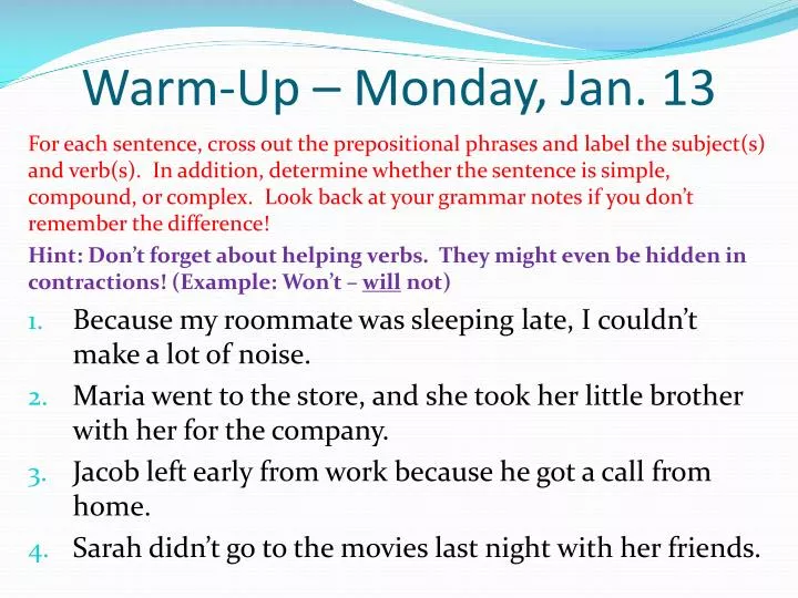 warm up monday jan 13