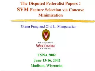 The Disputed Federalist Papers : SVM Feature Selection via Concave Minimization