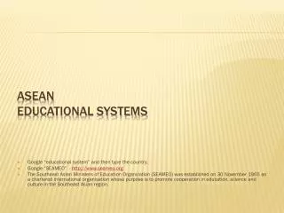 ASEAN EDUCATIONAL SYSTEMS