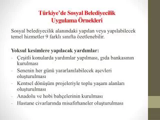 t rkiye de sosyal belediyecilik uygulama rnekleri