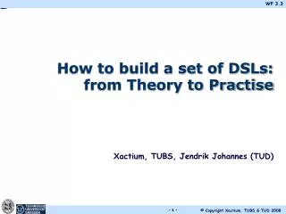 How to build a set of DSLs: from Theory to Practise Xactium, TUBS, Jendrik Johannes (TUD)