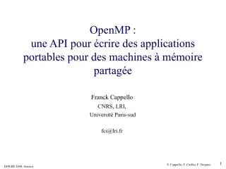 openmp une api pour crire des applications portables pour des machines m moire partag e