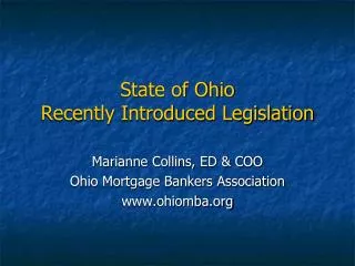 State of Ohio Recently Introduced Legislation