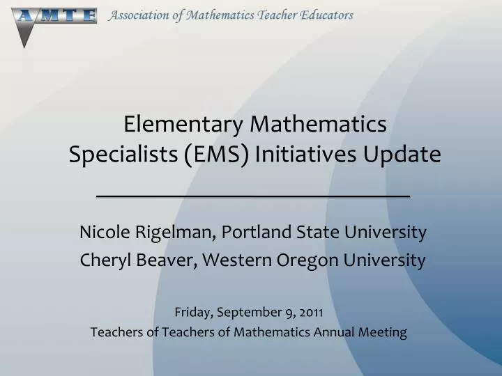 elementary mathematics specialists ems initiatives update