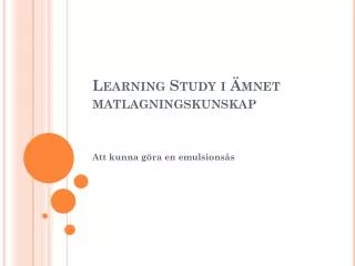 learning study i mnet matlagningskunskap