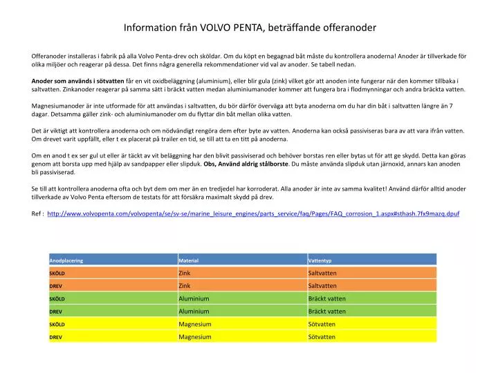 information fr n volvo penta betr ffande offeranoder