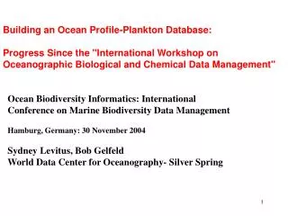Ocean Biodiversity Informatics: International Conference on Marine Biodiversity Data Management