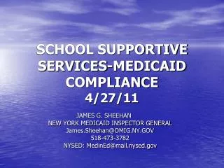 SCHOOL SUPPORTIVE SERVICES-MEDICAID COMPLIANCE 4/27/11