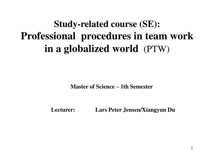 study related course se professional procedures in team work in a globalized world ptw