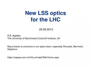 New LSS optics for the LHC
