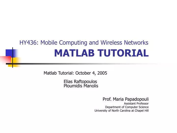 hy436 mobile computing and wireless networks matlab tutorial