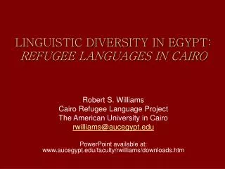 LINGUISTIC DIVERSITY IN EGYPT: REFUGEE LANGUAGES IN CAIRO
