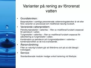 varianter p rening av f rorenat vatten