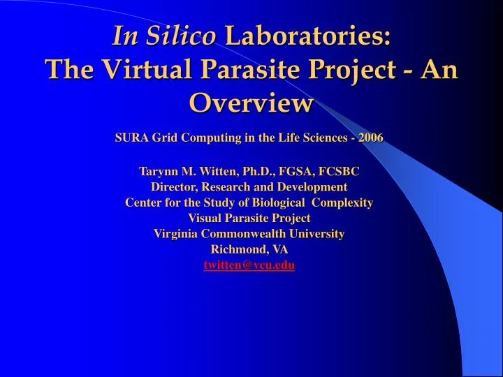 in silico laboratories the virtual parasite project an overview