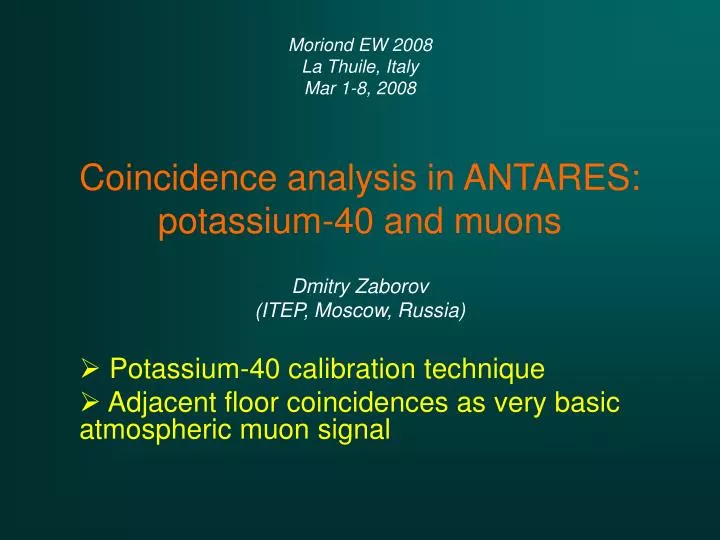 coincidence analysis in antares potassium 40 and muons