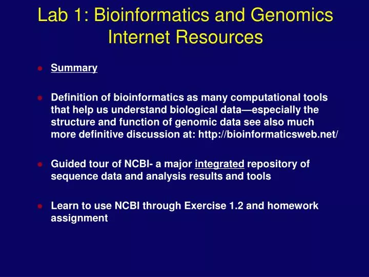 lab 1 bioinformatics and genomics internet resources