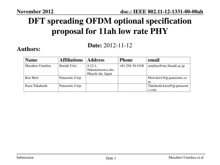 dft spreading ofdm optional specification proposal for 11ah low rate phy
