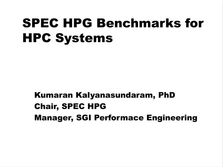 spec hpg benchmarks for hpc systems