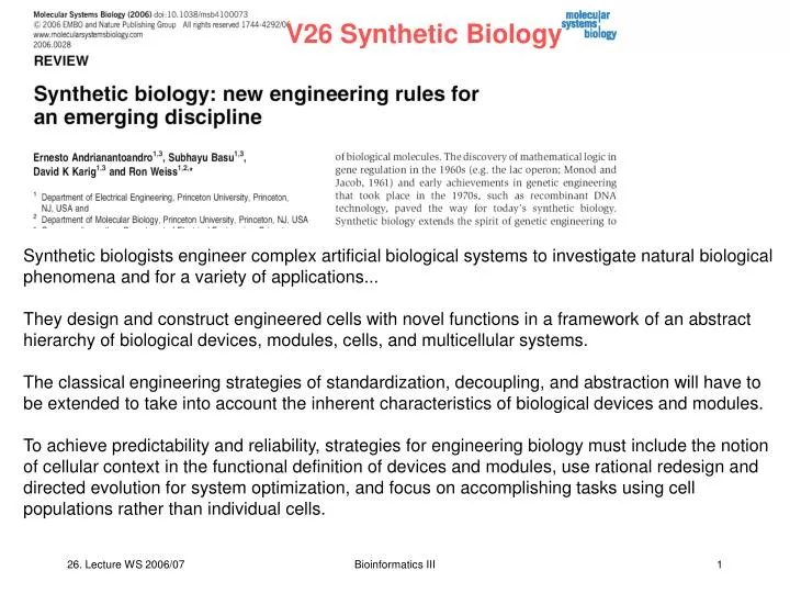 v26 synthetic biology