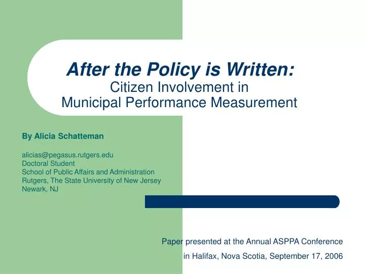 after the policy is written citizen involvement in municipal performance measurement
