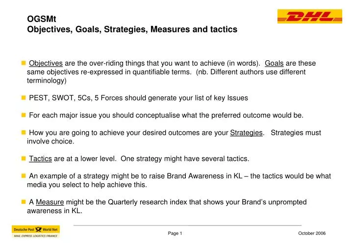 ogsmt objectives goals strategies measures and tactics
