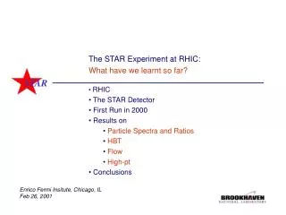 The STAR Experiment at RHIC: What have we learnt so far?