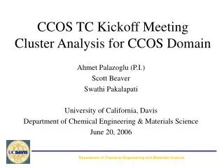 CCOS TC Kickoff Meeting Cluster Analysis for CCOS Domain