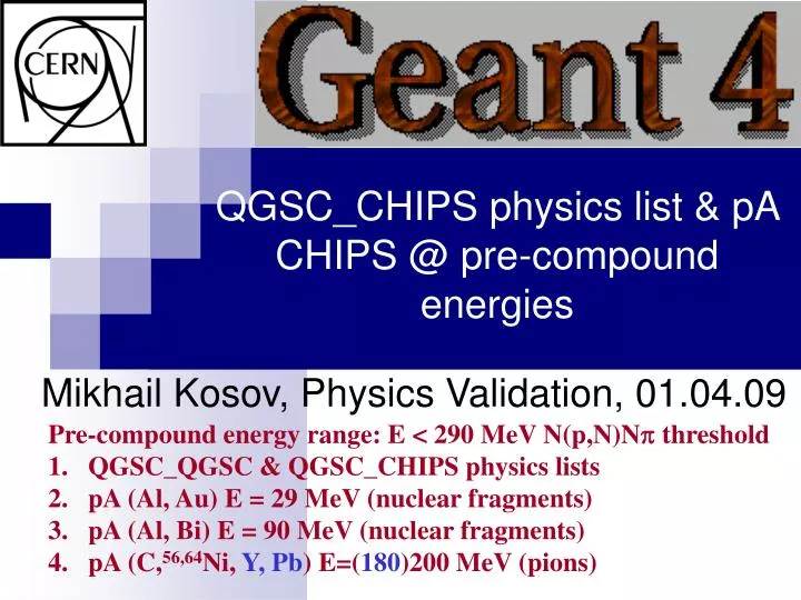 mikhail kosov physics validation 01 04 09