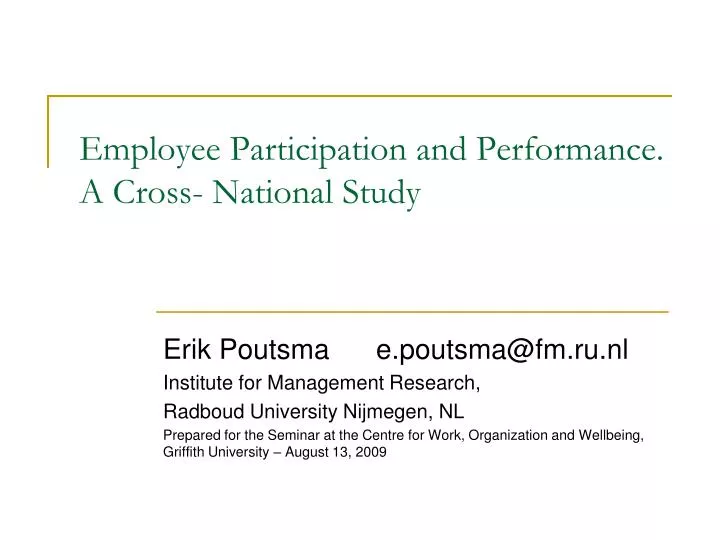 employee participation and performance a cross national study