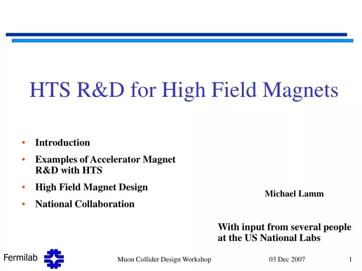 hts r d for high field magnets