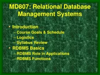 MD807: Relational Database Management Systems
