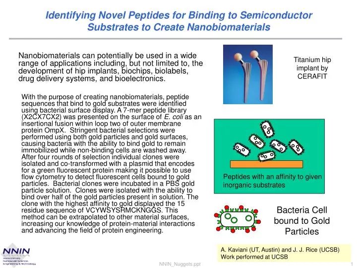 identifying novel peptides for binding to semiconductor substrates to create nanobiomaterials