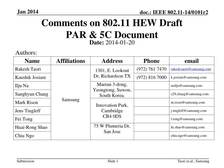 comments on 802 11 hew draft par 5c document