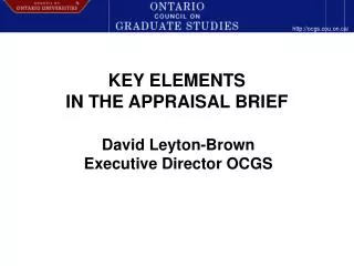 KEY ELEMENTS IN THE APPRAISAL BRIEF