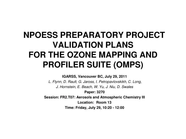 npoess preparatory project validation plans for the ozone mapping and profiler suite omps