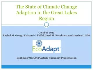 The State of Climate Change Adaption in the Great Lakes Region