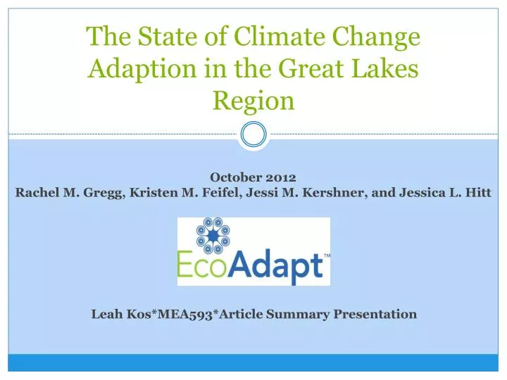 the state of climate change adaption in the great lakes region
