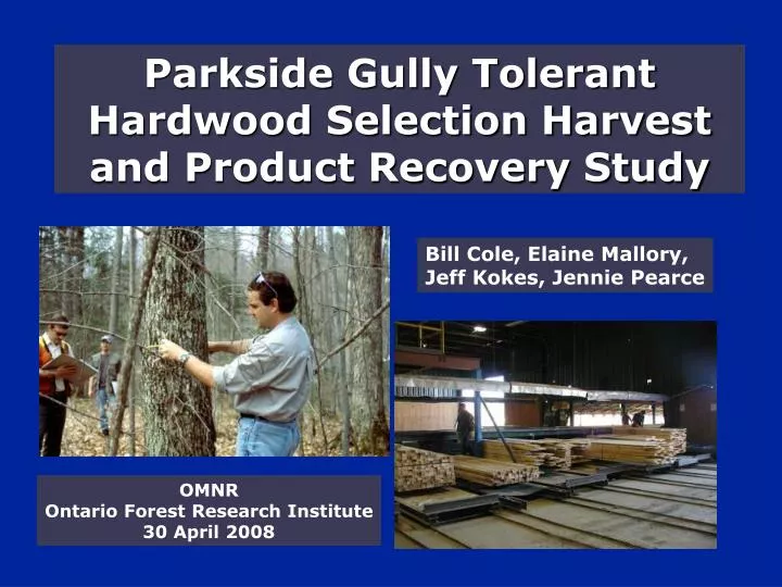 parkside gully tolerant hardwood selection harvest and product recovery study