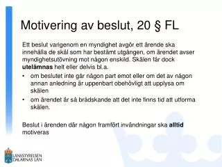 motivering av beslut 20 fl