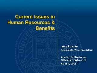 Current Issues in Human Resources &amp; Benefits