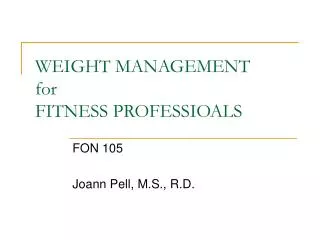 WEIGHT MANAGEMENT for FITNESS PROFESSIOALS