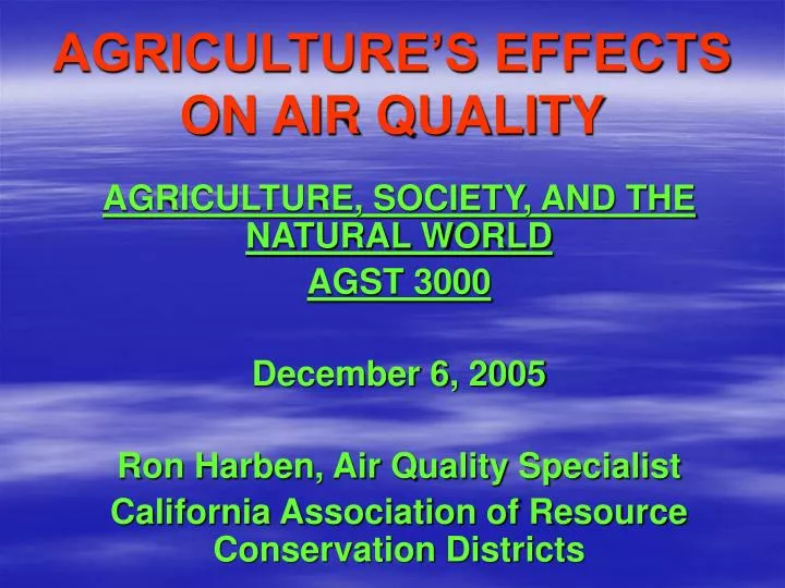 agriculture s effects on air quality