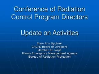 Conference of Radiation Control Program Directors Update on Activities